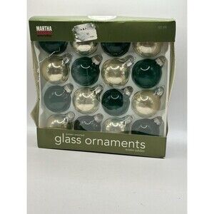 Vtg Martha Stewart Everyday 2" Glass 16 ct Mica Glass Ornaments Evergreen Frost